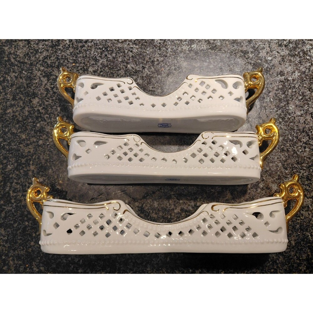 Vintage Reticulated Porcelain Utensil Holder Set of 3 Buffet Wedding Party